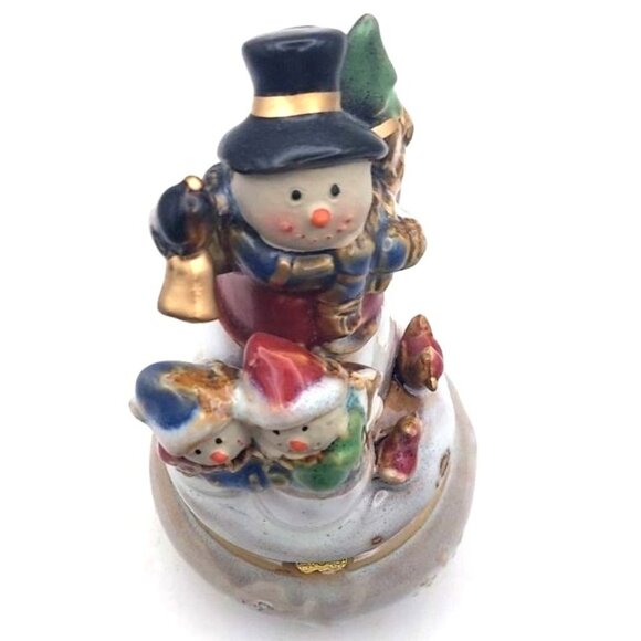 Kirklands Potters Garden Ceramic Snowman Keepsake Trinket Box Christmas Holiday - Picture 5 of 7